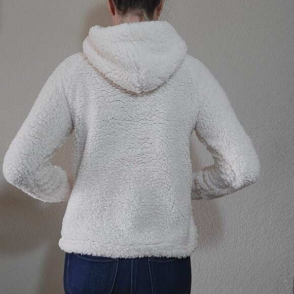 Juniors White Teddy Sherpa Hoodie Sweatshirt Medium Pullover Tie Pocket Jacket - Picture 4 of 4